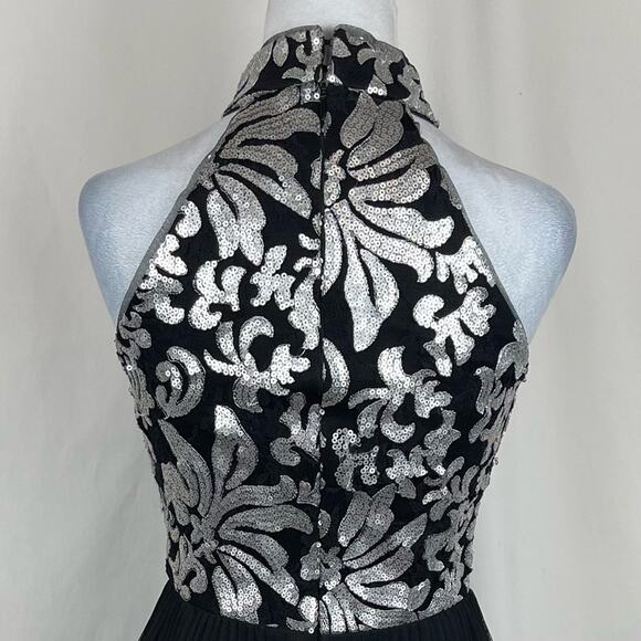 Xscape Black W Metallic Silver Sequins Pleated Event Occasion Dress NWOT Size 2 - Picture 6 of 13